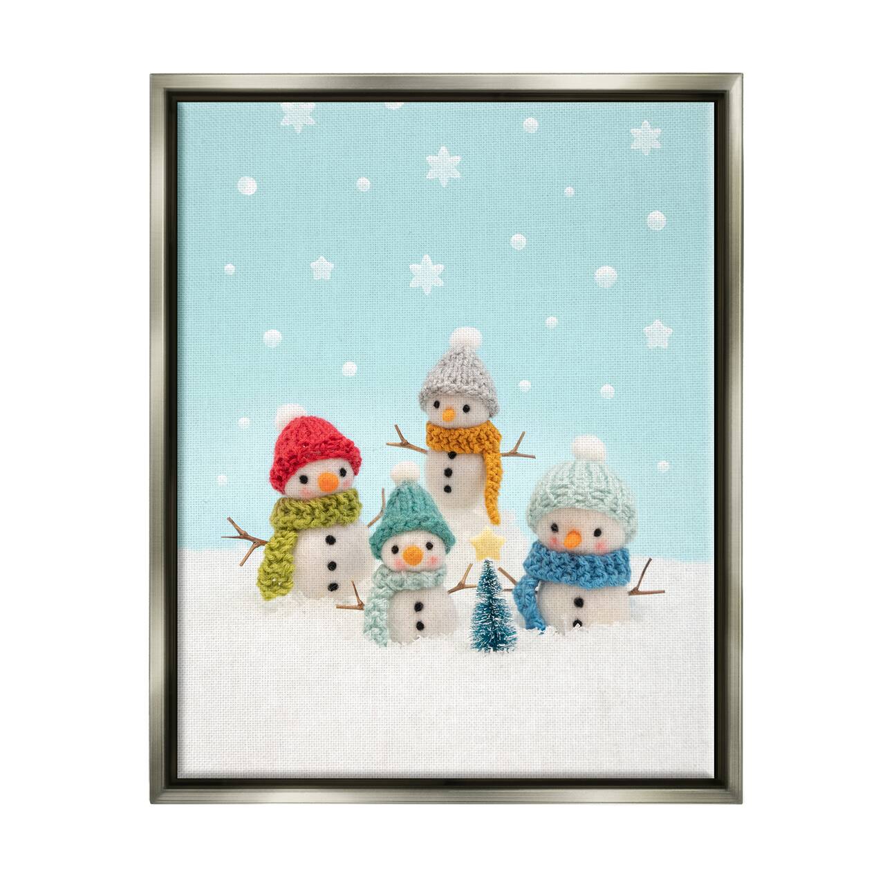 Stupell Industries Winter Snowmen Christmas Tree Framed Floater Canvas Wall Art